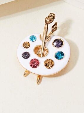 White Enamel Artist Palette Brooch